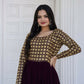 Jyoti Fashion Women's Wine Sequence Zari Embroidered Faux Blooming Anarkali Dress | Swadesiicart