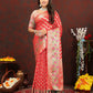 Lorenvalley Fashion Red Soft Silk Woven Design with Zari Weaving Leheriya Design Saree - Swadesiicart