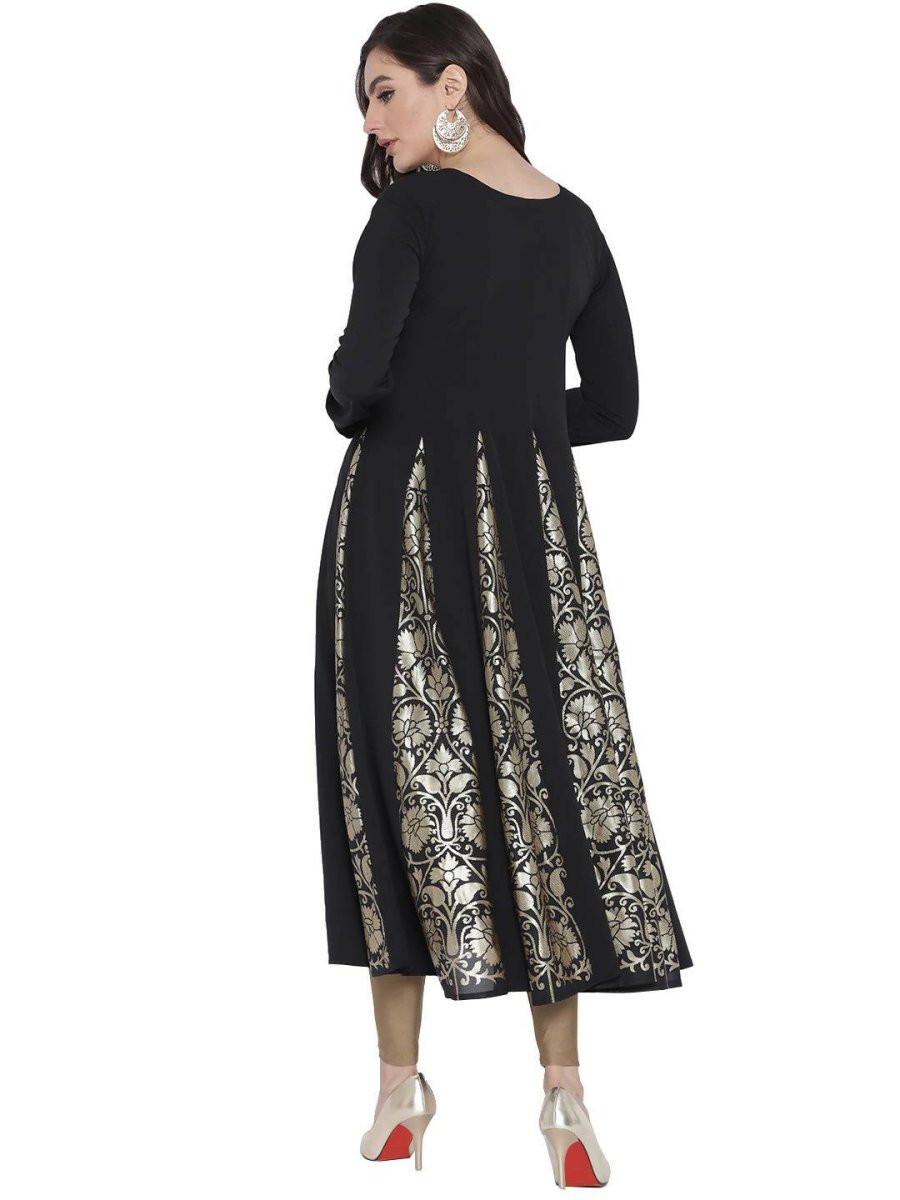 Ahalyaa Black Crepe Foil Printed Anarkali Kurta | Swadesiicart
