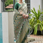 Vishnu Weaves Women's Green Banarasi Silk Patola Zari Woven Saree with Blouse - Swadesiicart