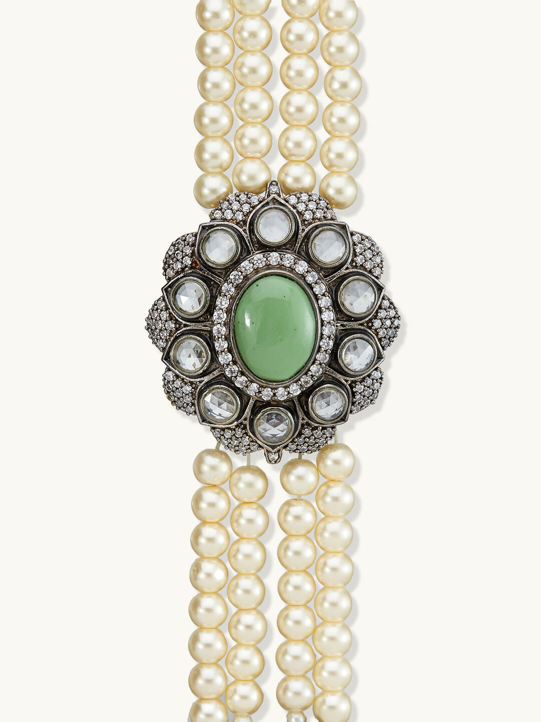 Nuyug Pearl Beaded Jade Stone Choker Necklace | Swadesiicart