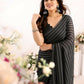 Designer Partywear Black & Grey Georgette Fancy Saree - Satrangi | Swadesiicart