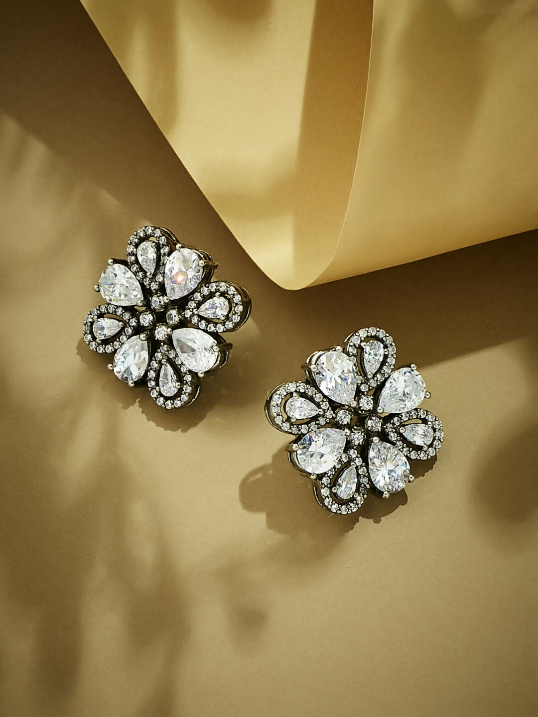 Nuyug 22K Gold-Plated Crystal & Zircon Stone Studded Floral Studs | Swadesiicart