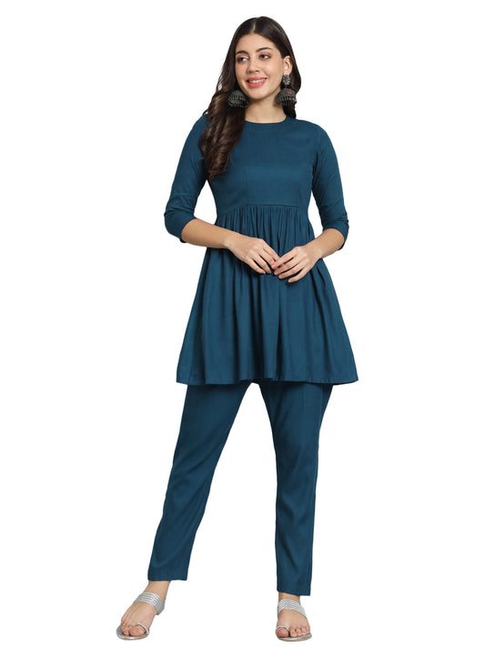 Fab Fashion Peacock Blue Co-Ord Set - Swadesiicart