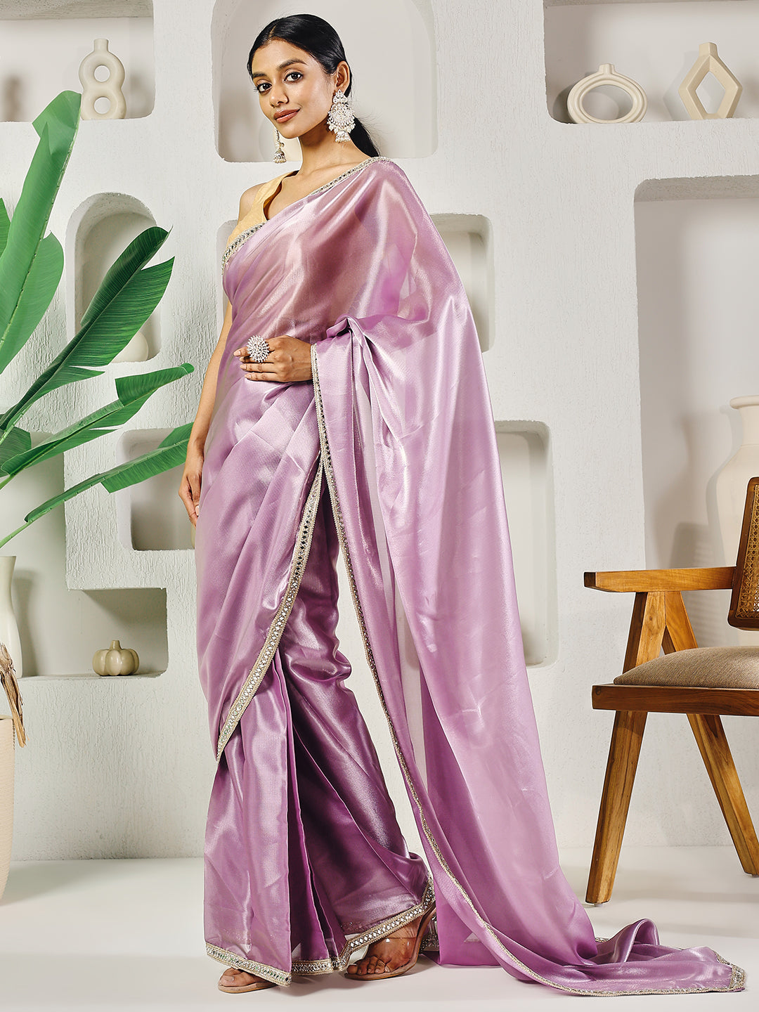 Fab Fashion Light Pink Ready to Wear Saree | Swadesiicart