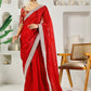 Fab Fashion Red Solid Ready to Wear Saree With Blouse | Swadesiicart