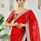 Fab Fashion Red Solid Ready to Wear Saree With Blouse | Swadesiicart