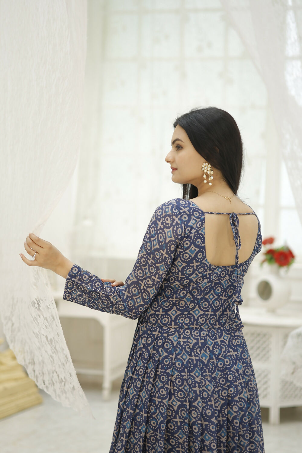 Aayaa Printed Faux Georgette with Embroidery Thread Sequins work Gown - Multi Color