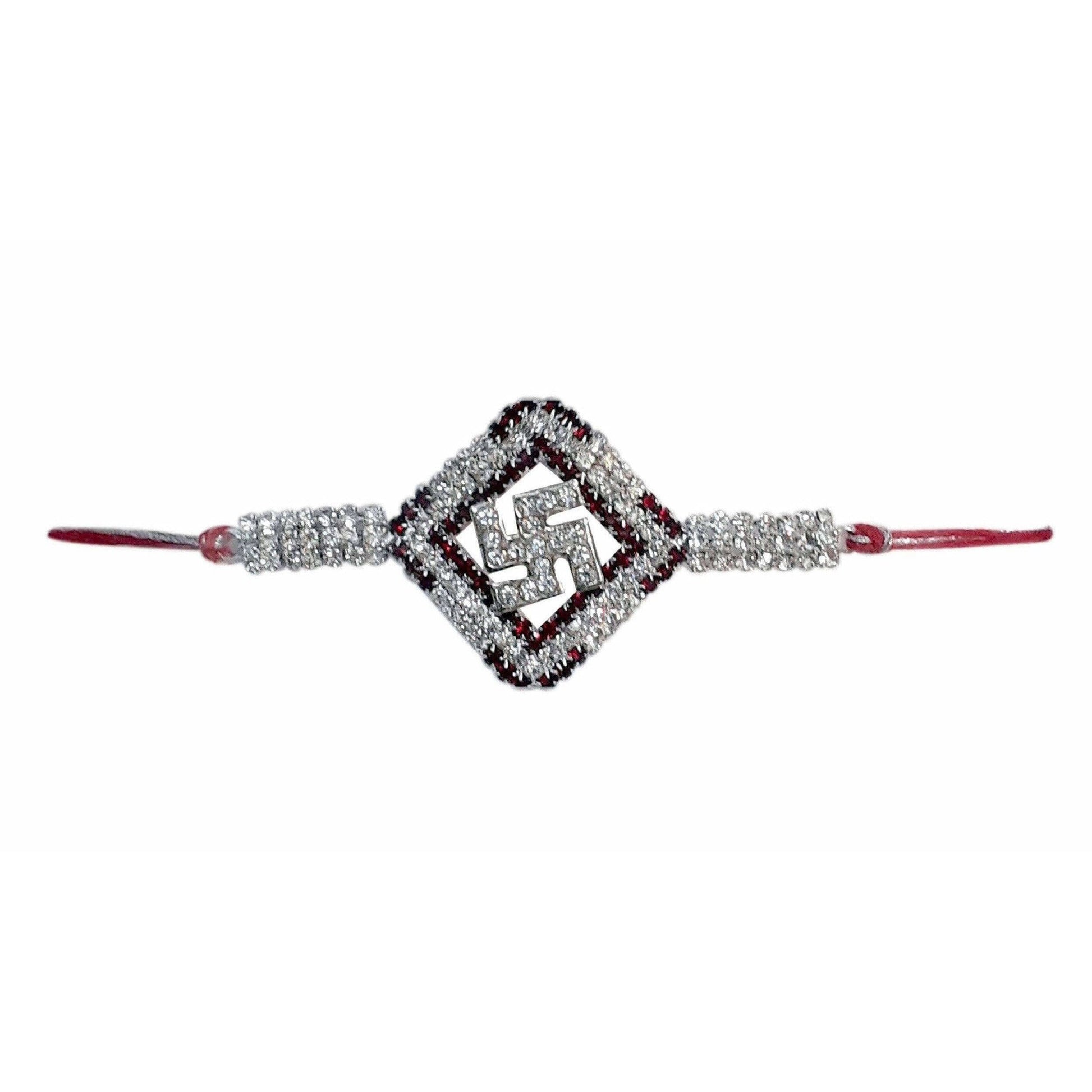 Diamond Shape with White and Red Kundans Rakhi