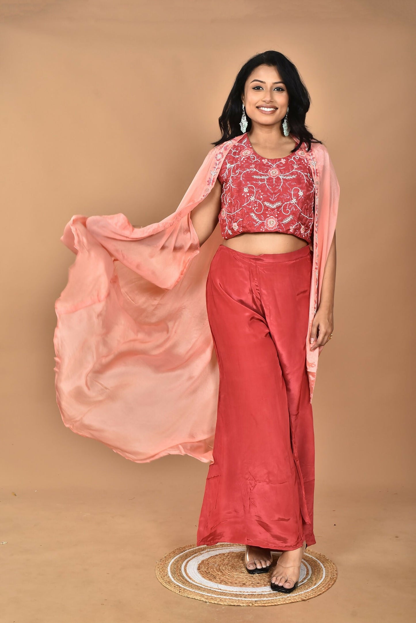 Morchari Women Hand Embroidery Crop Top-Rust - Swadesiicart