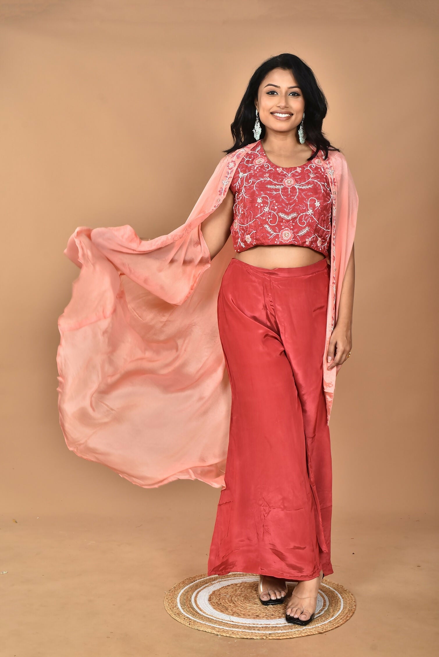 Morchari Women Hand Embroidery Crop Top-Rust - Swadesiicart