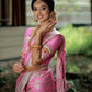 DEIANA'S Beautiful Designer Golden zari Soft Lichi Silk Saree - Baby pink - Swadesiicart