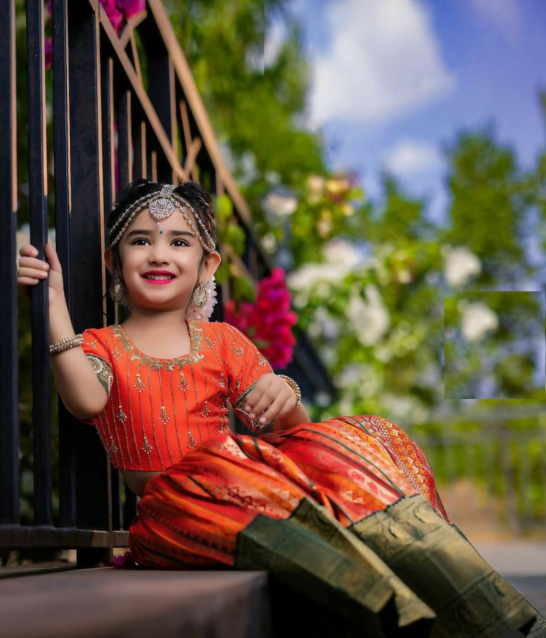 Jyoti Fashion Gorgeous Orange Pure Kota Silk Print with Zari Woven Kids Lehenga Choli Set | Swadesiicart