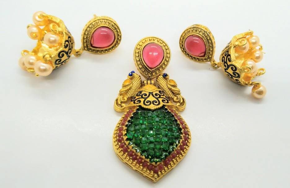 Multicolor Matt Finish Peacock Pendant Set | Swadesiicart
