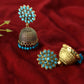 Mominos Fashion Johar Kamal Beautiful Kundan Work Jhumka With Sky Blue Beads - Swadesiicart