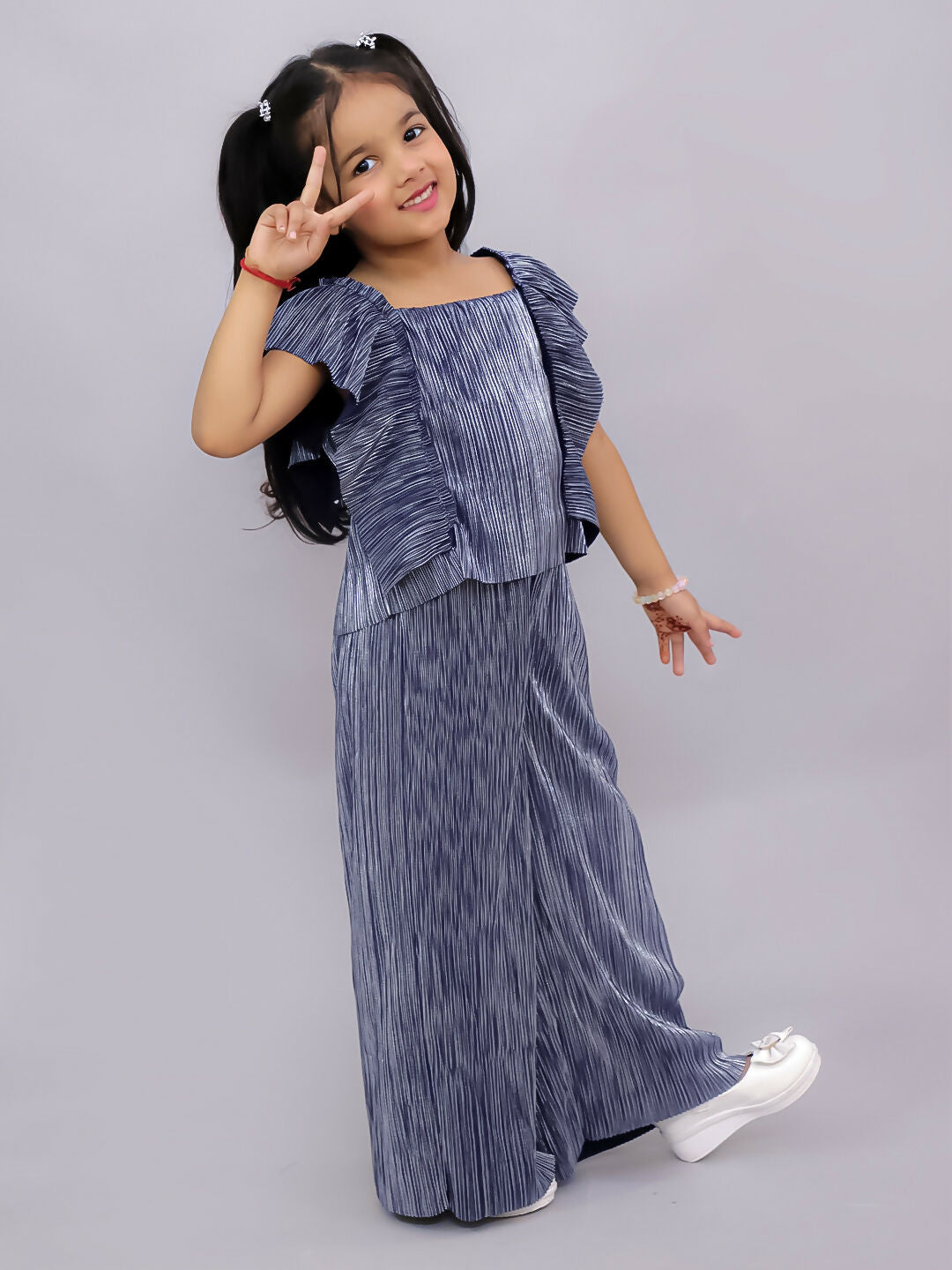 Lil Drama Glam Up Girls Blue Party Top and Pant Set | Swadesiicart