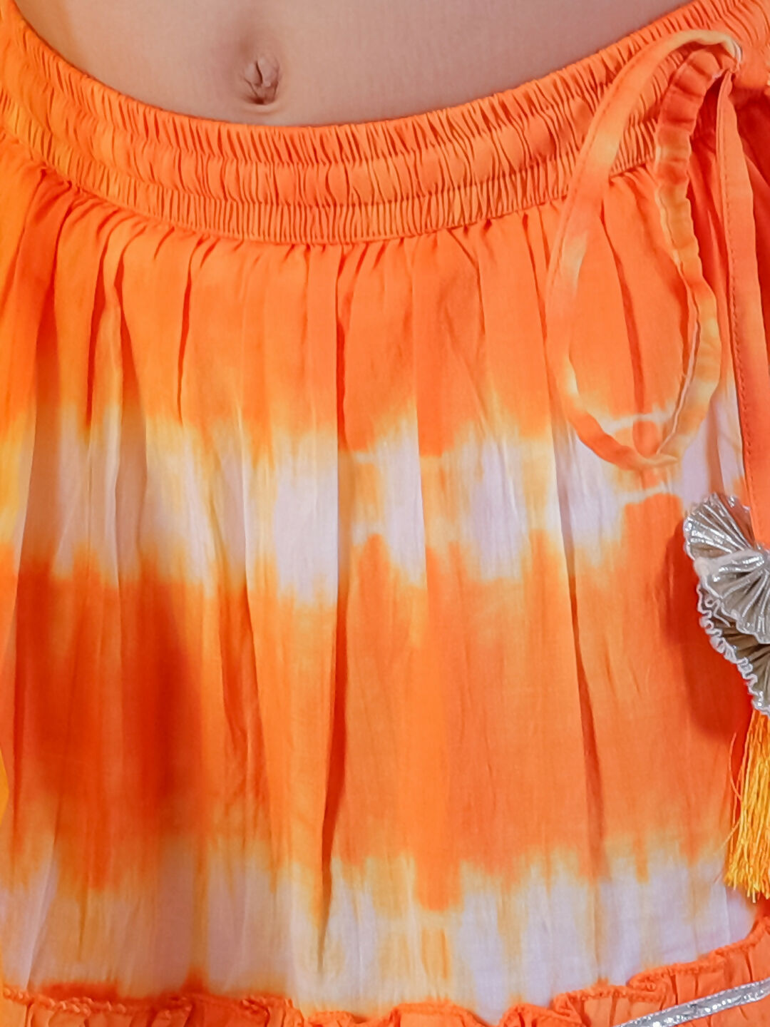 Lil Drama Janmashtami Girls Orange Lehanga and White Choli with Dupatta Ethnic Set | Swadesiicart