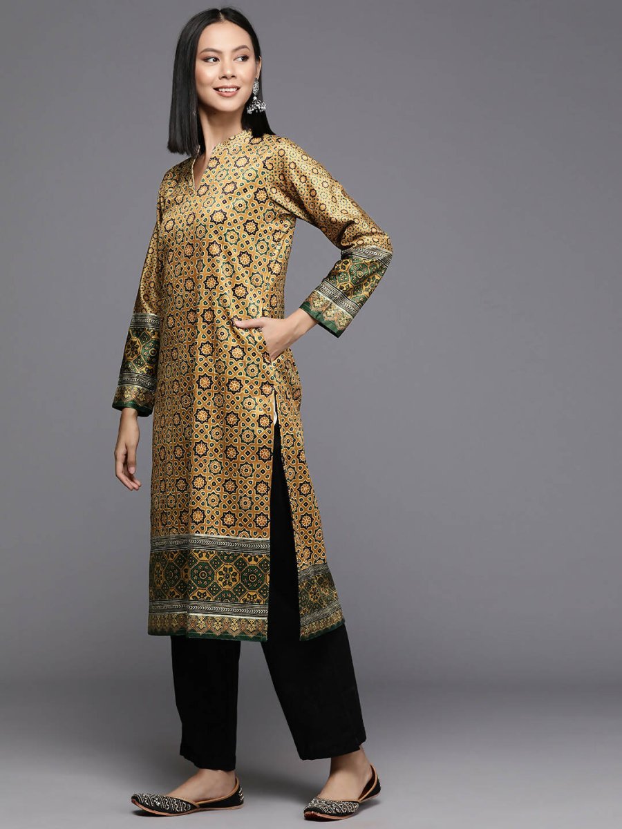 Ahalyaa Women's Traditional wear Kurta - Mustard | Swadesiicart