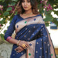 Vishnu Weaves Women's Blue Banarasi Silk Zari Woven Paithani Saree with Unstitched Blouse - Swadesiicart