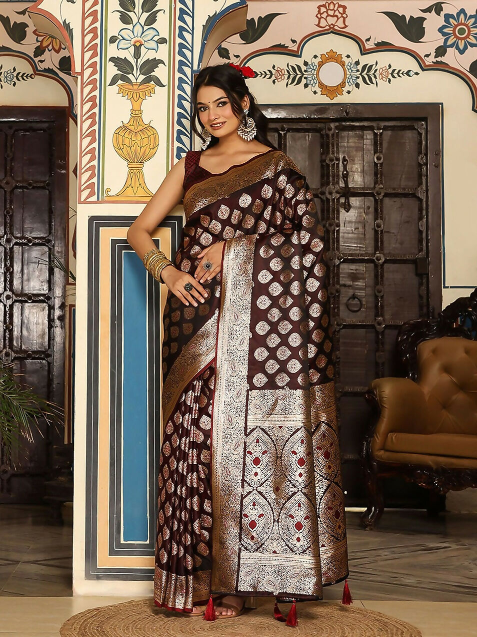 Shree Shyam Fashion Wine Silk Saree