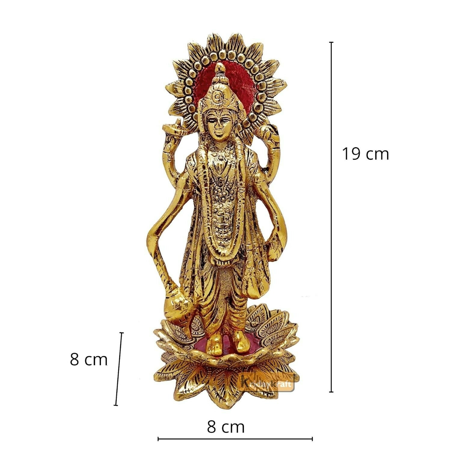 Kridaykraft Gold-Polished Narayan/Vishnu Standing On Lotus Metal Statue - Swadesiicart