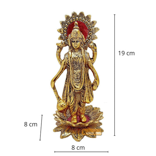 Kridaykraft Gold-Polished Narayan/Vishnu Standing On Lotus Metal Statue - Swadesiicart