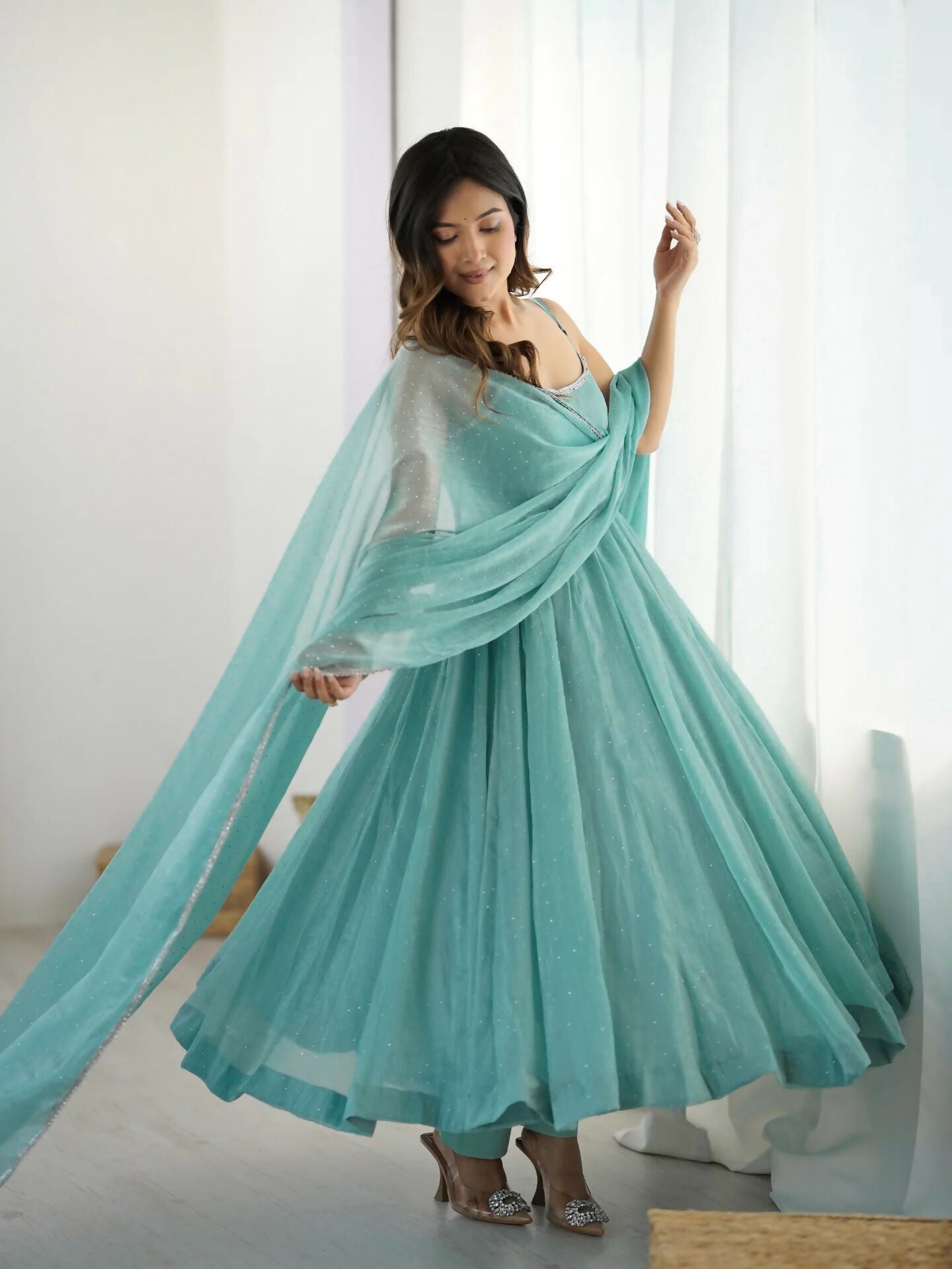 Joban Fashion Sky Kurta Set Silk Sequence Embroidery Work - Swadesiicart