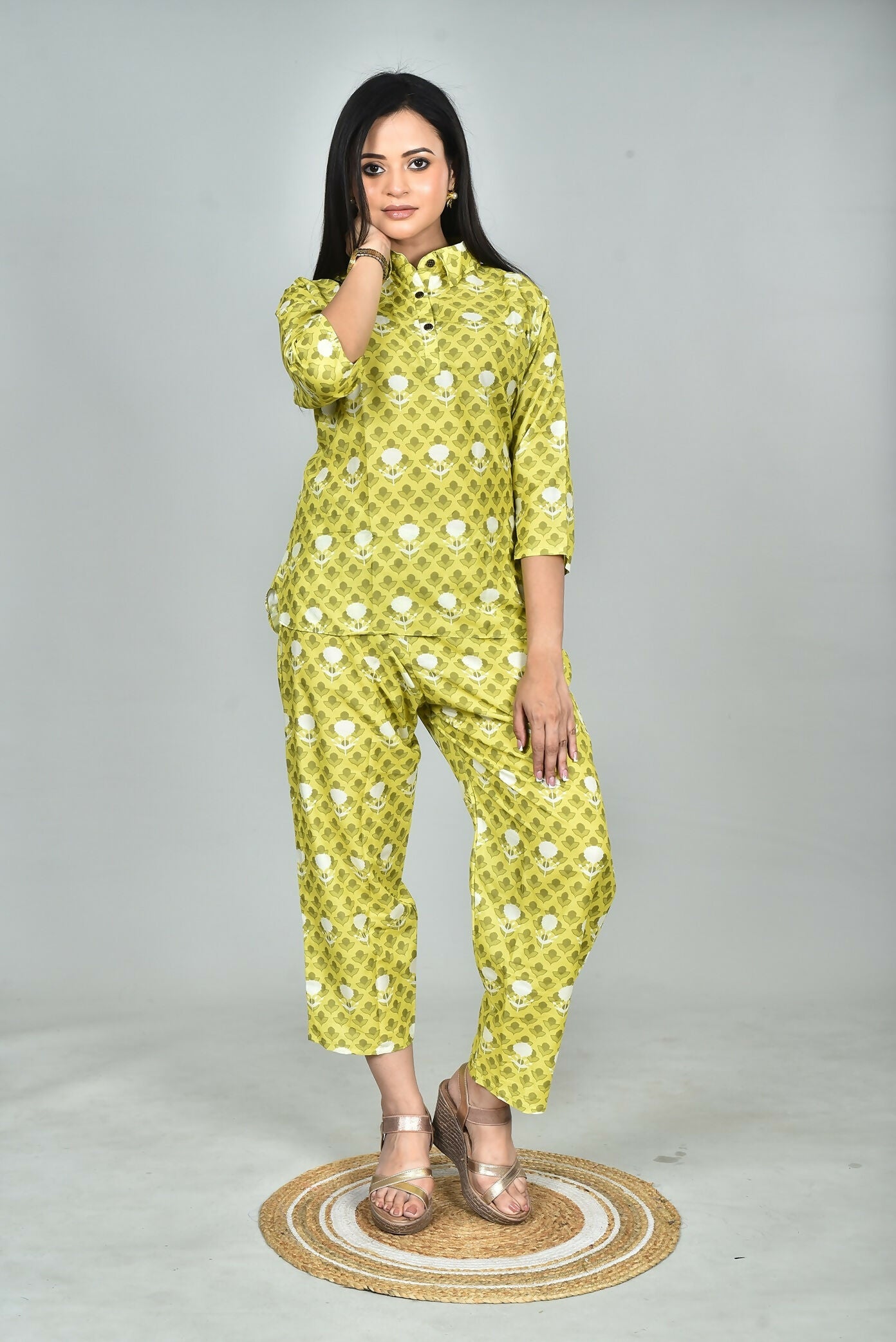 Morchari Digital Print Semi Muslin Co-Ord Set Top & Trouser-Multicolor - Swadesiicart