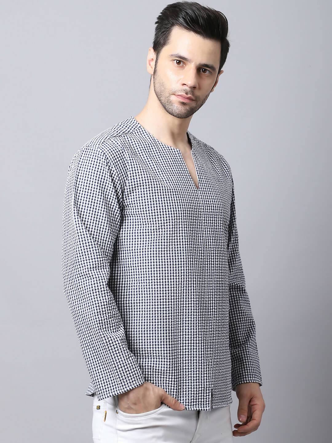 Even Apparels Multi Pure Cotton Round Neck Slit Men's Kurta | Swadesiicart