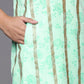 Ahalyaa Blue & Gold Floral Printed & Striped Straight Kurti with Sharara | Swadesiicart
