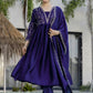 The52 Blue Women's Beautiful Embroidered Vichitra Silk Fabric with Flared Kurta, Pant and Dupatta Set - Swadesiicart