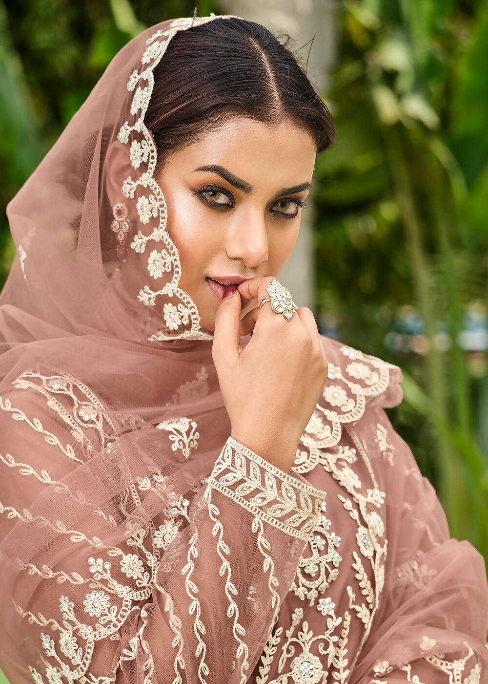 Copper Brown Stone & Cording Work Festive Palazzo Suit - Emponline | Swadesiicart