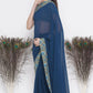 Little Bansi Floral Print Ready To Wear Saree And Floral Blouse - Blue | Swadesiicart
