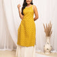 FIORRA Women's Floral Printed Yellow Cotton Straight Kurta - Swadesiicart