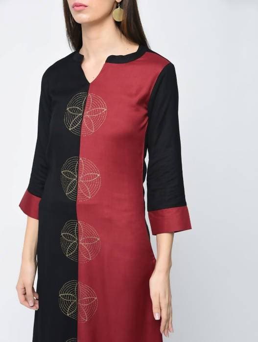 Aniyah Rayon Block Printed Double Color Straight Kurta (AN-112K) - Swadesiicart