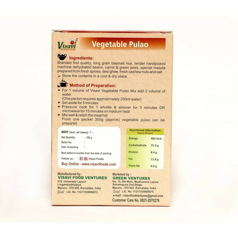 Visavi Vegetable Pulao - Swadesiicart