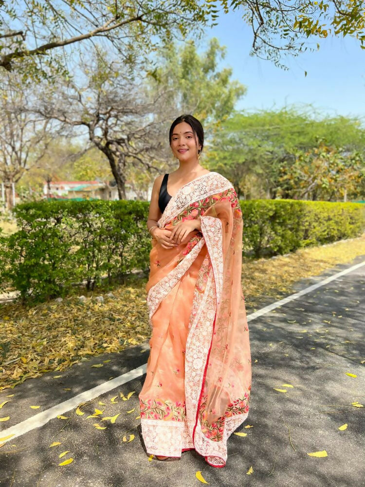 Vamsee Riddhi-Siddhi -1 Orange Organza Saree - Swadesiicart