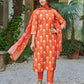 The52 Orange Women's Beautiful Cotton Blend Fabric Printed Work Straight Kurta, Pant and Dupatta Set - Swadesiicart