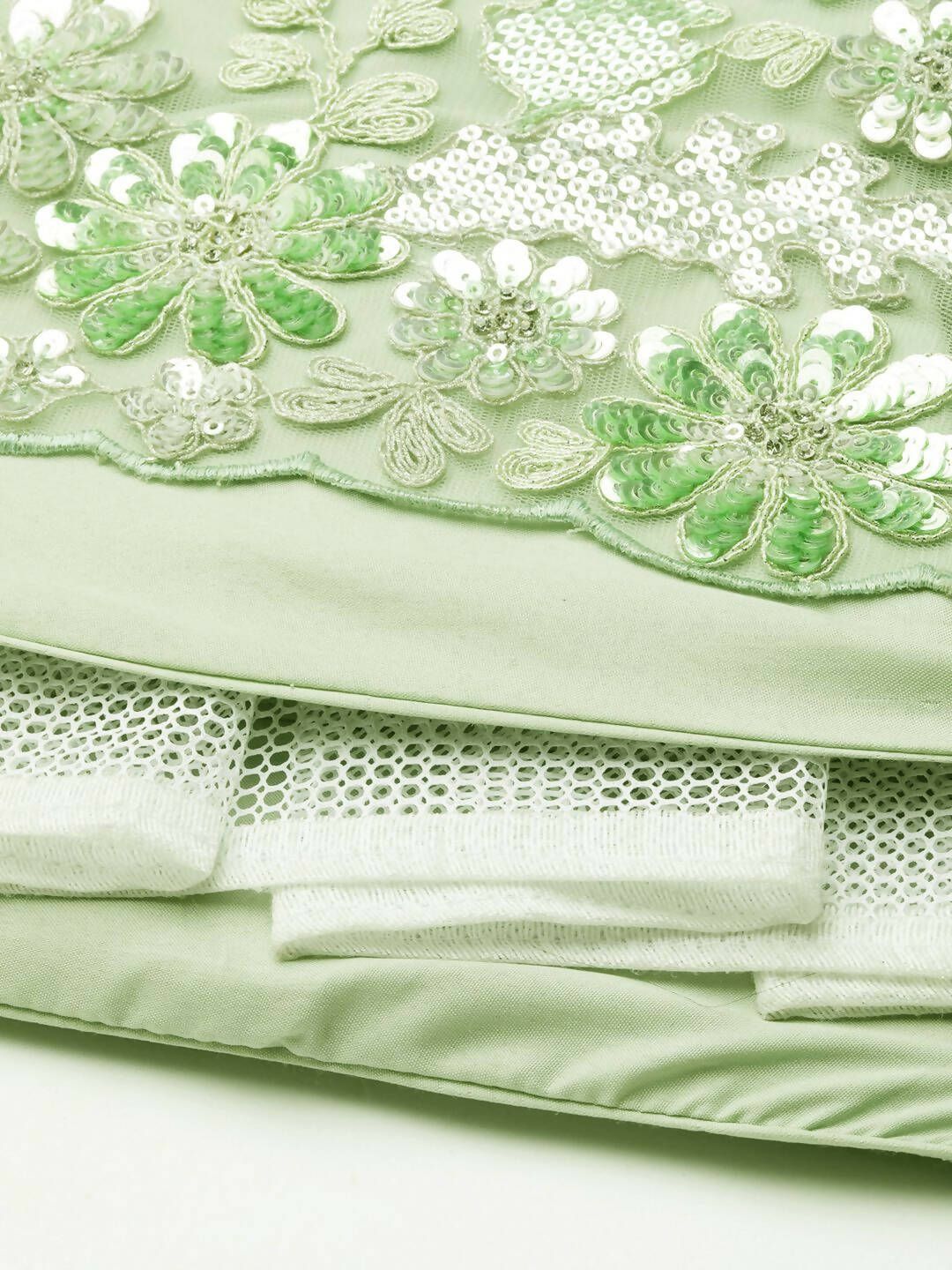 House of Panchhi Lime Green Net Sequins and Zarkan embroidery Lehenga choli & Dupatta | Swadesiicart