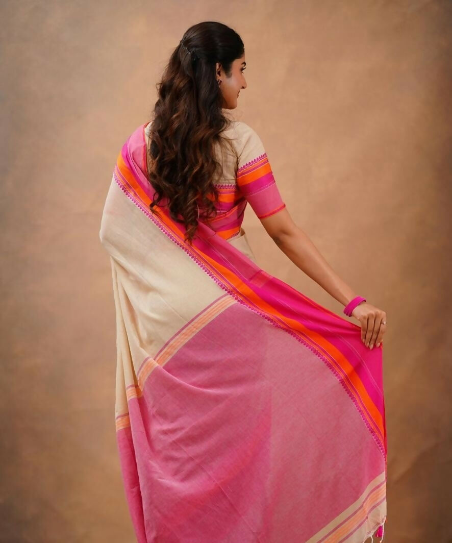 Exclusive Collection Off White Beautiful Khadi Cotton Handloom Saree - Swadesiicart