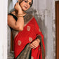 Joban Fashion Red Crepe Chiffon Pure Handloom Banarasi Silk Saree | Swadesiicart