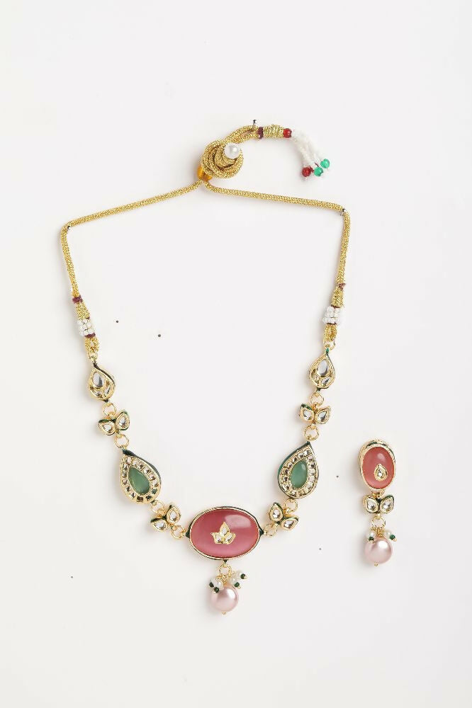 Nuyug 22K Gold Plated Radiant Rose Stone Kundan Necklace | Swadesiicart