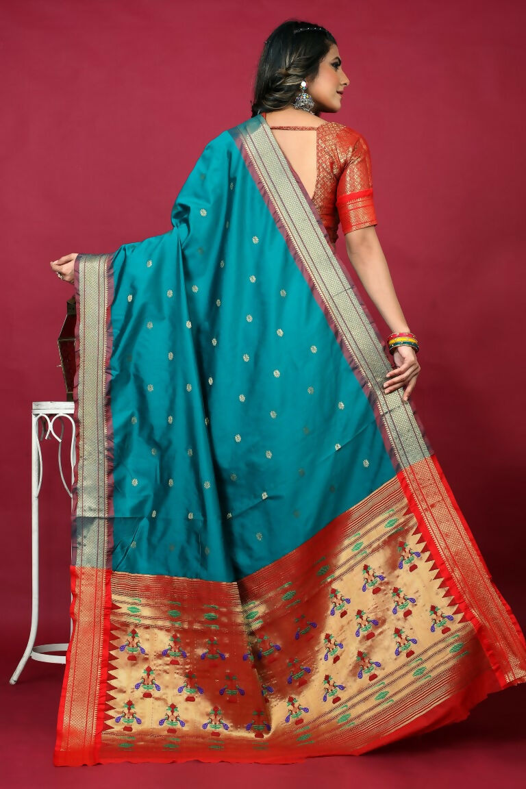Jyoti Fashion Women's Sky Blue Paithani Silk Zari Woven Saree with Blouse | Swadesiicart