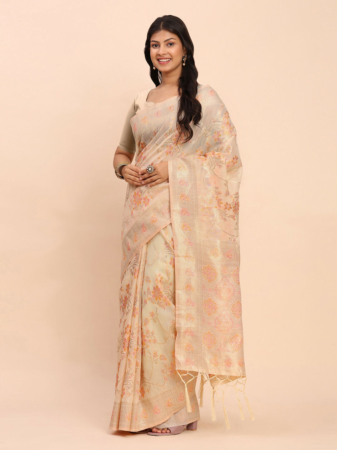 Shree Shyam Fashion Linen Cotton Off White Saree
