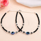 VOJ Set of 2 Evil Eye Black with Flower Shaped Beads Anklet - Swadesiicart