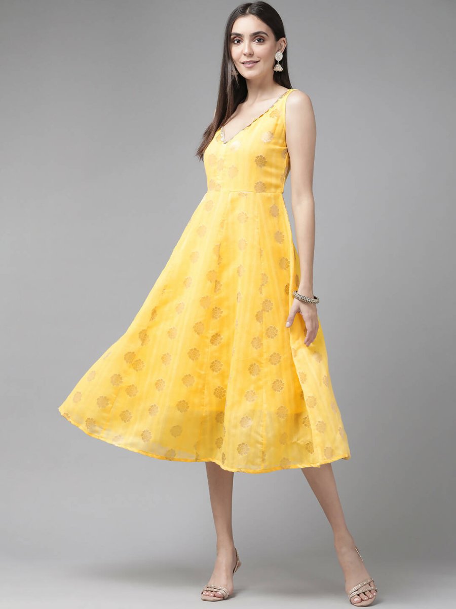 Ahalyaa Women's Traditional wear Dress - Yellow | Swadesiicart