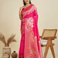 Vishnu Weaves Women's Pink Banarasi Silk Zari Woven Saree with Blouse - Swadesiicart