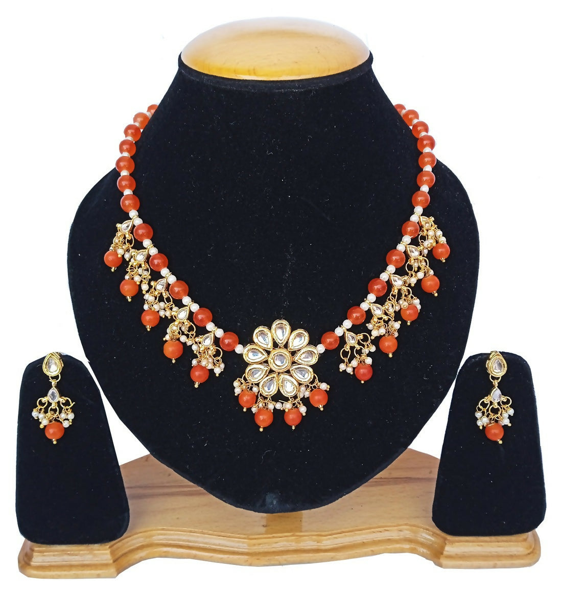 Joban Fashion Orange kundan work Necklace Set | Swadesiicart