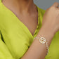 Peryl Women's Green White Gold Tone Kundan Bracelet - Swadesiicart