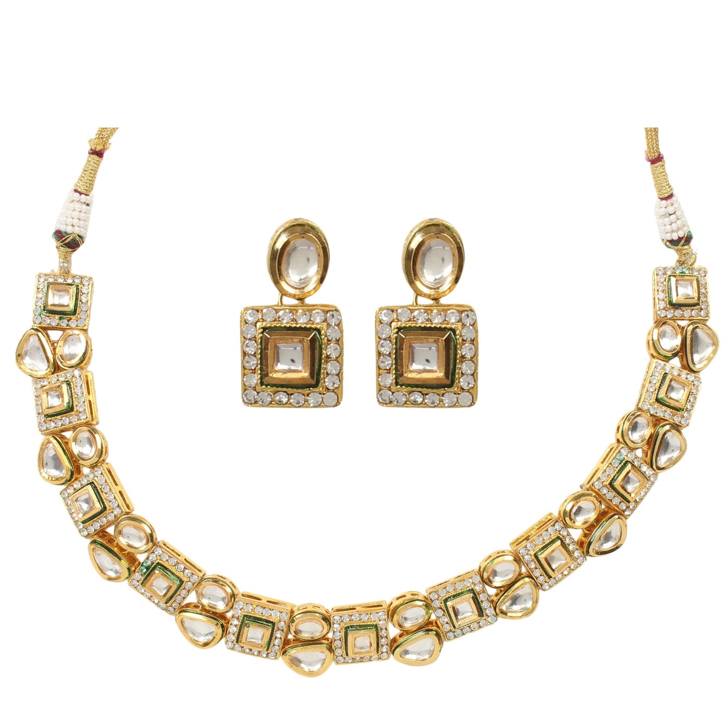 Peryl Women Kundan Necklace With Earrings(2 Pc Set) - Swadesiicart